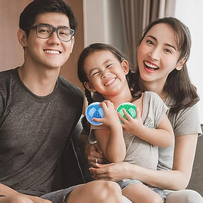 2 PIECES 3D MAZE PUZZLE BRAIN TEASERS GAMES - 4 INCHES GRAVITY MAZE BALL PUZZLE TOY CUBE SPHERE - EDUCATIONAL TOYS FOR STUDENTS, TEENS, ADULTS (BLUE, GREEN) - Image 3